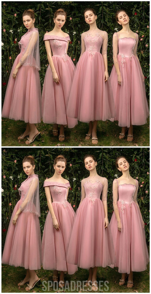 Unique Pink Short Mismatched Vestidos de dama de honor baratos en línea, WG541