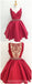 Cuello en V Rojo Ver a través de Abalorios Vestidos de regreso a casa baratos personalizados 2018, CM427