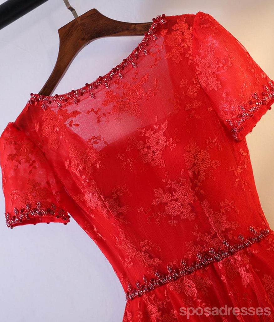 2017 Vestidos de baile de bienvenida de línea roja de encaje corto de manga corta, Vestidos de baile de corsé asequibles de espalda corta, Vestidos de bienvenida perfectas, CM249