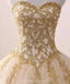 Sweetheart Gold Applique Ball Gown vestidos de fiesta de larga noche, vestidos de fiesta de la noche, 12203