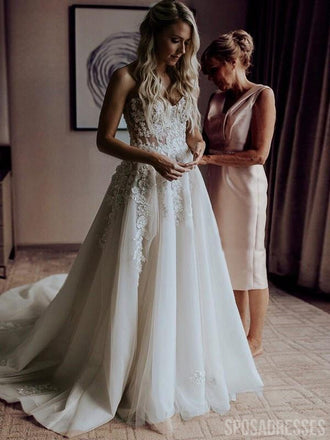 Sweetheart See Through A-line Lace Wedding Dresses, Cheap Wedding Gown, WD684