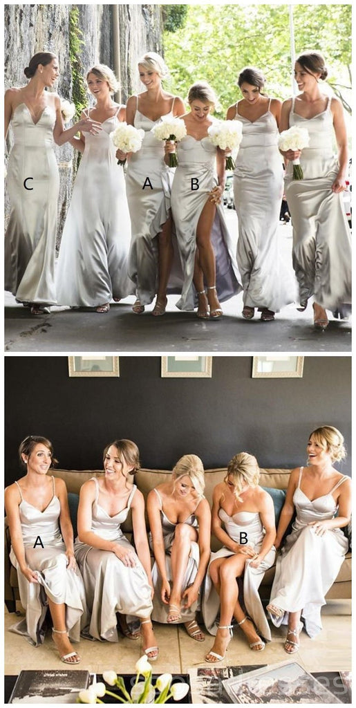 Silver Grey Side Slit Mermaid Cheap Long Bridesmaid Dresses Online, WG209