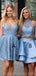 Vestidos de regreso a casa baratos cortos de encaje azul en línea, vestidos de fiesta cortos baratos, CM746