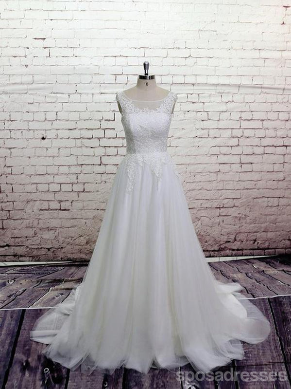 Tul de la pala de correas del cordón barato alinea trajes de novia en línea, WD370