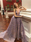 Encaje púrpura polvoriento Una línea Scoop Vestidos de fiesta largos y baratos por la noche, Vestidos baratos de Sweet 16, 18377