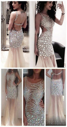 Sparkly Rhinestone Tulle Mermaid Long Prom Dresses , PD0102