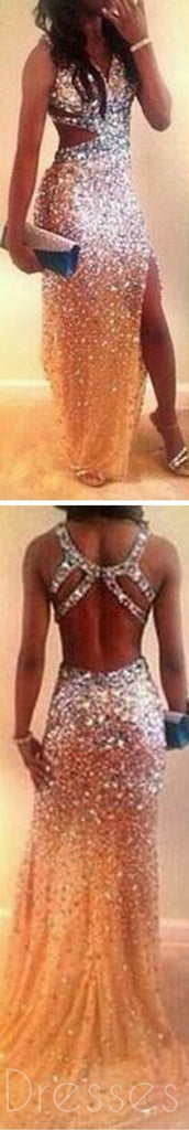 Vestidos de fiesta largos de fiesta de noche largos con cuentas de sirena con cuentas de rinestone sin espalda sexy, PD0117