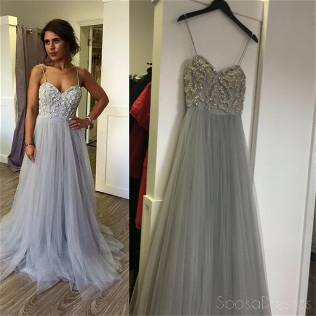 Hoteles de Correas Espaguetis Gris con Cuentas vestidos de fiesta, Vestidos Baratos de Tul Vestidos de Baile,PD0166