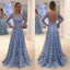 Azul de Encaje vestidos de fiesta, Vestidos de manga Larga vestidos de fiesta,Vestidos de Una línea de vestidos de fiesta,Vestidos PD0182