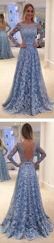 Azul de Encaje vestidos de fiesta, Vestidos de manga Larga vestidos de fiesta,Vestidos de Una línea de vestidos de fiesta,Vestidos PD0182