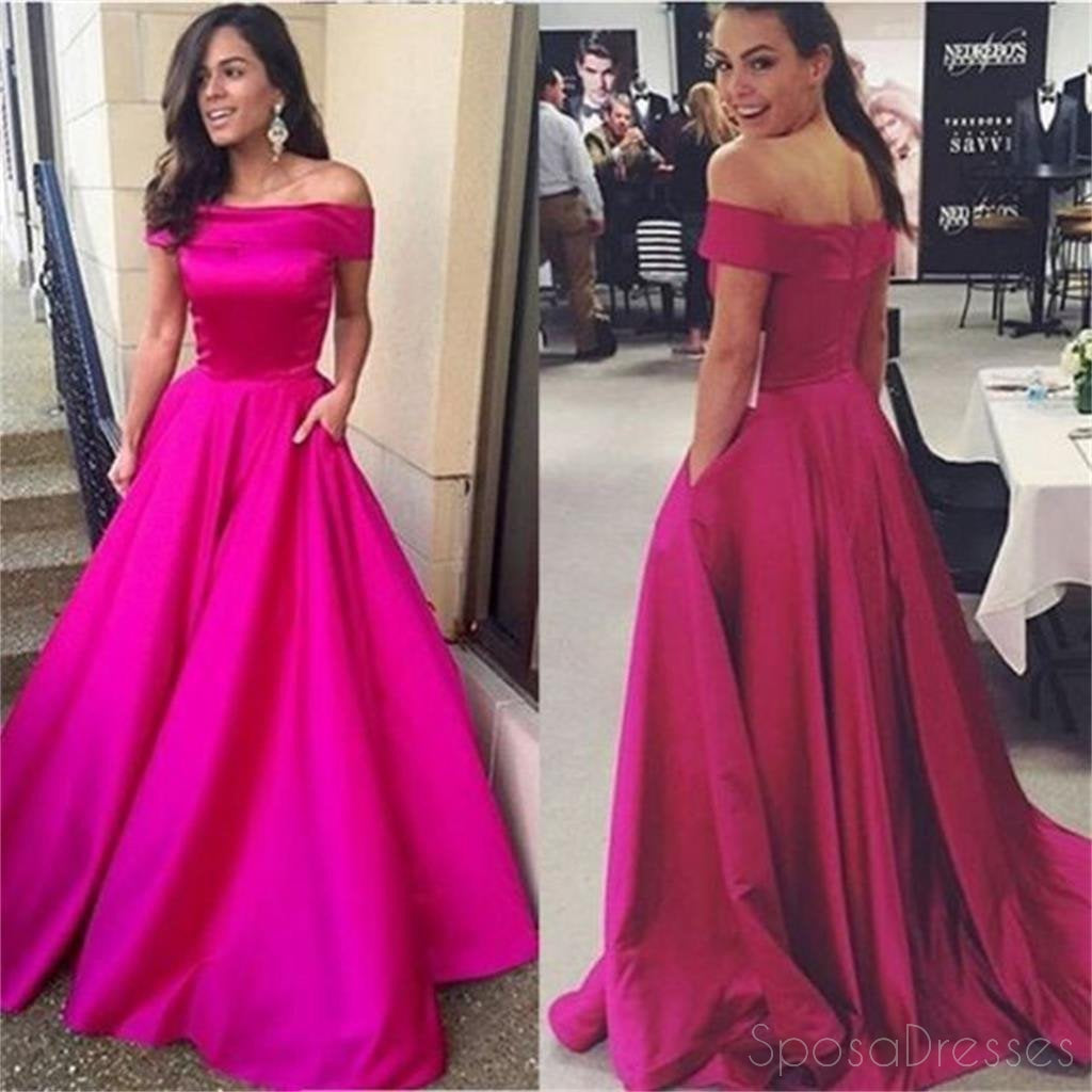 Una línea de color Rosa Caliente Fuera del Hombro vestidos de fiesta ,Vestidos Sencillos Vestidos de fiesta, Vestidos de fiesta Baratos,PD0188