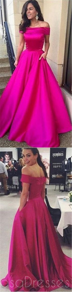 Una línea de color Rosa Caliente Fuera del Hombro vestidos de fiesta ,Vestidos Sencillos Vestidos de fiesta, Vestidos de fiesta Baratos,PD0188