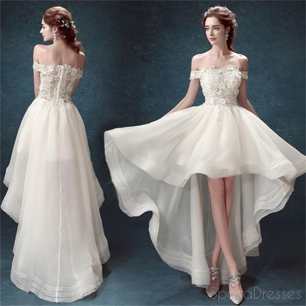 Alta Baja Vestidos de Novia Fuera del Hombro vestidos de fiesta,Vestidos de Blanco de Organza vestidos de fiesta,Vestidos PD0197