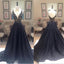 Negro alinean vestidos de la fiesta de promoción del cuello de pico profundos elegantes, vestidos de noche de la tarde largos negros, 0198 LIBRAS