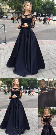 Vestido de fiesta largo, vestido de fiesta negro, vestido de fiesta con encaje, vestido de fiesta elegante de manga larga, PD0045