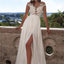 Vestido de fiesta de encaje blanco de una línea larga con apliques, vestido de fiesta de boda sexy con abertura lateral, WD0124