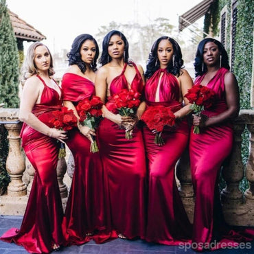 Multiway Red Mermaid V-neck Cheap Long Bridesmaid Dresses Online,WG1216