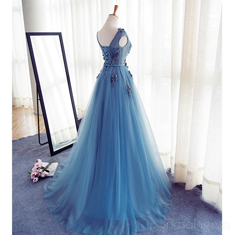 Cap Sleeve Blue Lace Beaded Evening A Line Prom Dresses, Long Sexy Party Prom Dresses, vestiduras de baile largas personalizadas, vestidos formales baratos, 17133