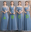 Dusty azul longitud del piso desiguales baratos vestidos de dama de honor en línea, WG533