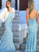 Sirena azul clara sin espalda atractiva vestidos de la fiesta de promoción de la tarde largos, vestidos de la fiesta de promoción del partido de la tarde, 12167