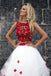 Falda blanca de encaje rojo de dos piezas sexy Una línea de vestidos de fiesta largos de noche personalizados, 17411