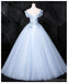 Floral Blue A-line Off Shoulder Long Prom Dresses Online, Dance Dresses,12796