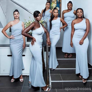 Simple Mermaid Blue One Shoulder Cheap Long Bridesmaid Dresses Online,WG1175
