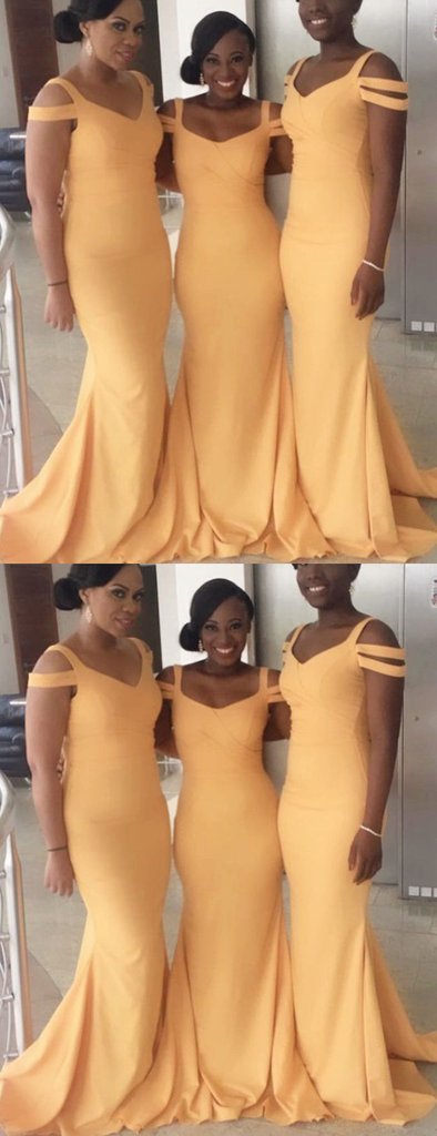 Vestidos de dama de honor baratos y sexy de sirena larga amarilla en línea, WG574