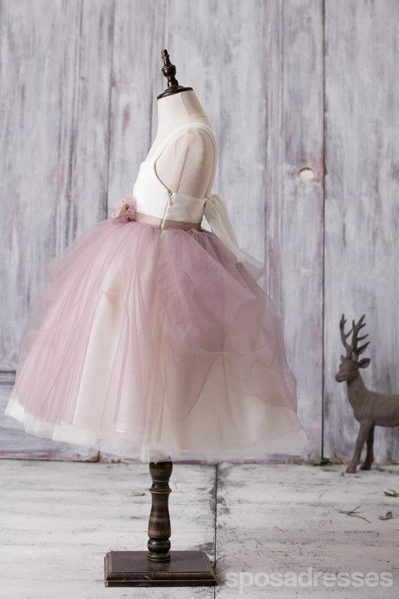 La más nueva correa de la llegada Top blanco Dusty Rose Tulle Cute Flower Girl Dresses, FG012