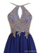 Halter Gold Lace Beaded Chiffon Short Vestidos de fiesta baratos en línea, CM730