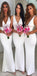 Cuello V Blanco Sexy Barato en el Largo Vestidos de Dama de honor en Línea, WG577