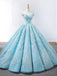 Fuera del hombro Tiffany Blue Ball Gown Vestidos de fiesta largos y baratos por la noche, Vestidos de encargo baratos Sweet 16, 18532