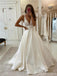 Vestidos de novia baratos de encaje con cuello en V en línea, vestidos de novia únicos baratos, WD594
