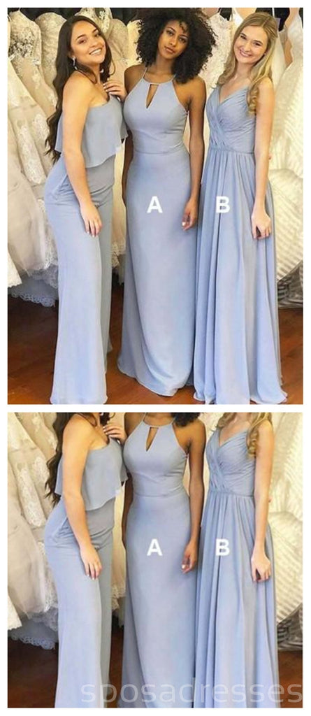 Vestidos de dama de honor baratos de gasa larga azul polvoriento mal combinados en línea, WG279