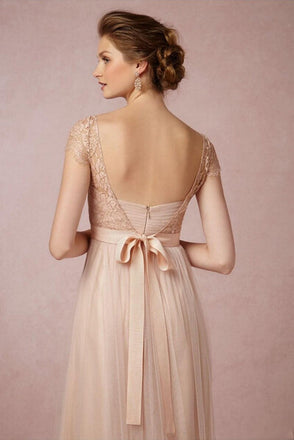 Popular Cap Sleeve Lace Top Long Elegant Bridesmaid Dresses, WG01