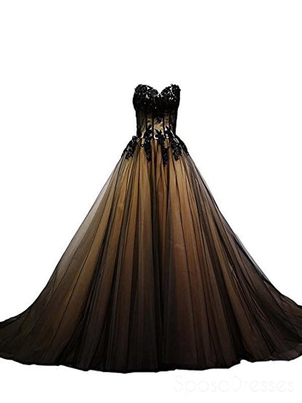 2018 Sweetheart Black Tulle A line Long Evening Prom Dresses, 17676