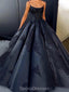 Negro A-line Spaghetti correas vestido de baile largo vestidos de fiesta de la noche, vestidos de fiesta de la noche, 12193