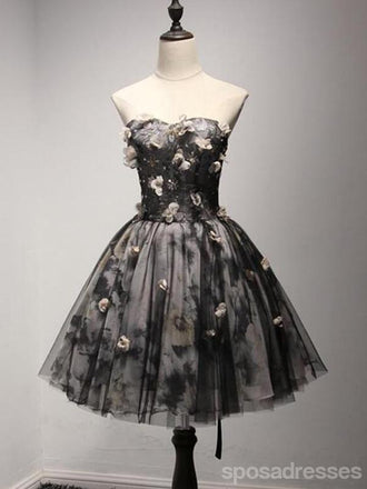 V Neckline Short Black Lace Homecoming Prom Dresses,  Little Back Dress,  CM205