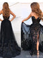 Black Mermaid Sweetheart V-neck High Slit Cheap Long Prom Dresses,12851
