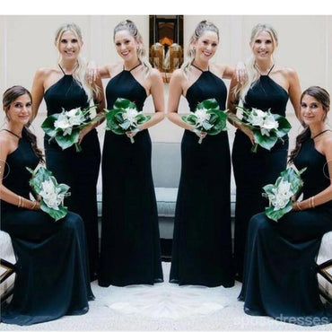 Simple Mermaid Black Halter Cheap Long Bridesmaid Dresses Online,WG1163