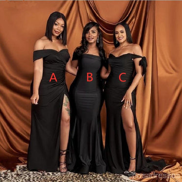 Mismatched Black Mermaid Off Shoulder High Slit Long Bridesmaid Dresses Gown Online,WG1097