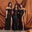 Mismatched Black Mermaid Off Shoulder High Slit Long Bridesmaid Dresses Gown Online,WG1097