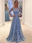 Le bleu de la Dentelle Robes de Bal, Manches Longues Robes de Bal,A-ligne Robes de Bal,PD0182