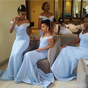 Mermaid Off The Shoulder Blue Long Bridesmaid Dresses Online, WG873