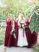 Jewel Cap Sleeves Dark Red Chiffon palabra de longitud vestidos de dama de honor baratos en línea, WG560