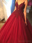 Rojo oscuro Una línea Lace Beaded V Neckline Long Evening Prom Dresses, Vestidos de la Fiesta de promoción del Partido Largos, 17274