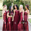 Longues robes de demoiselle d'honneur personnalisées à paillettes rouge foncé dépareillées, WG223