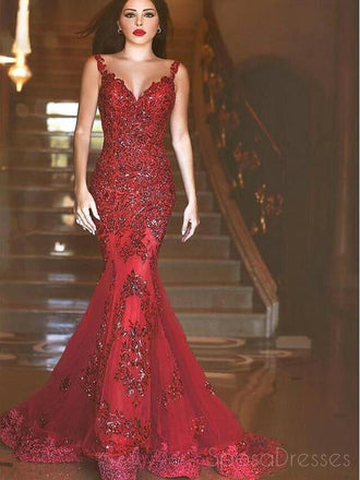 Red Sparkly Sequin Mermaid Long Prom Dresses, Backless Long Prom Dresses,PD0077