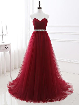 Sweetheart Red A-line Simple Long Evening Prom Dresses, Sparkly Sweet 16 Dresses, 18345
