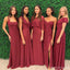 Vestidos de noiva mal combinados Chiffon Dark Red Long Cheap Bridesmaid Online, WG682
